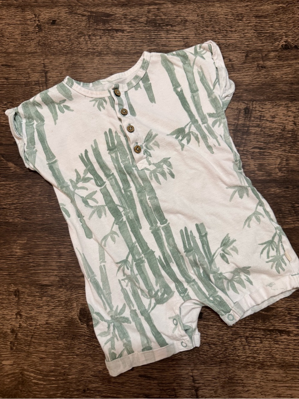 Burt’s Bees Baby Organic Cotton Bamboo Print Romper 12M Green White